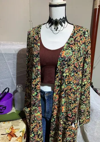 LuLaRoe  Sarah Black Floral Duster