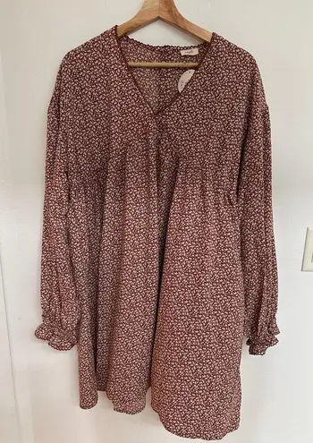 Tullabee Long Sleeve Floral Dress in rust Brown NWT Size XL