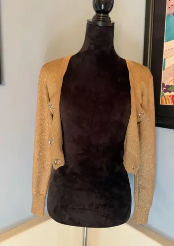 Metallic Gold Lurex Cropped Cardigan from Pinup Girl Clothing Sz M Size M