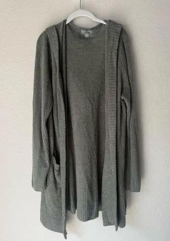 Barefoot Dreams CozyChic Lite Relaxed Hooded Cardigan with Pockets Green 1X