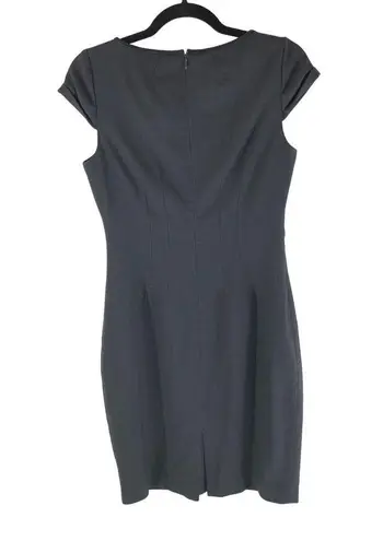 Tahari Sheath Dress Cap Sleeve Boat Neck Faux Leather Trim Gray 2