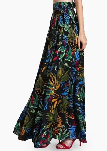 Tropical Print Wrap Skirt Boho Festival Maxi Wrap Skirt Size undefined