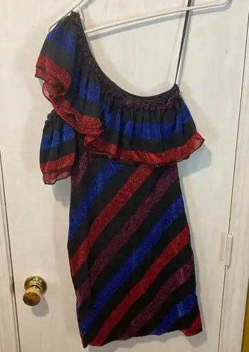 Diesel women's XXS one shoulder striped sparkle shimmer ruffle party dress NWD