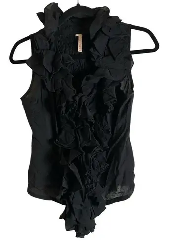 Elegant Black Ruffled Women's Top xS