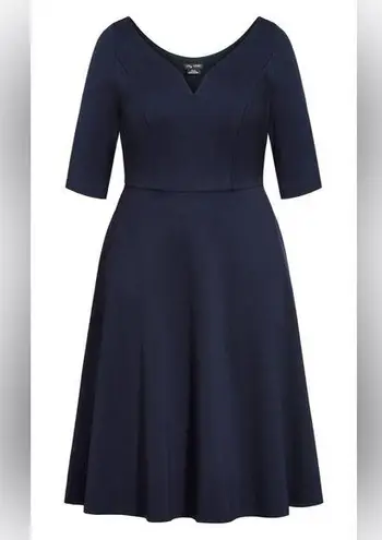 City Chic Black A-Line Midi Dress Scoop Neck