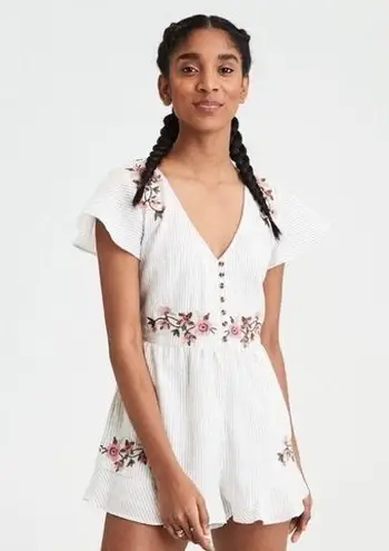 American Eagle  embroidered white romper