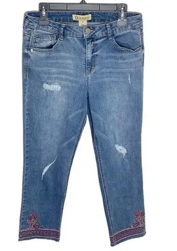 Democracy slim straight flood boho embroidered distressed cropped jeans size 8