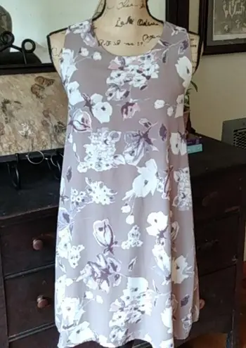 Peach Love California Grey Cream & Purple Floral Dress