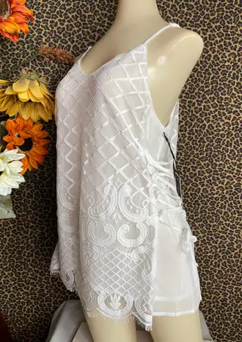 Doe & Rae ✅3/$30✅ NWT White Embroidered Sleeveless Corset Side Tie Tank Blouse | LARGE |