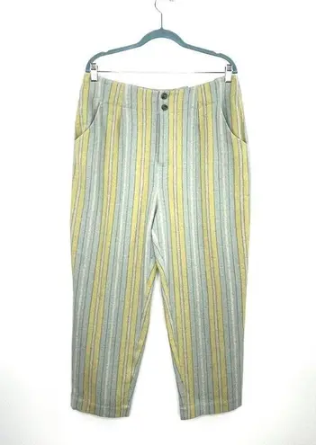 Soft Surroundings Caldera Linen Blend Pants High Waisted Aqua Stripe Size 14