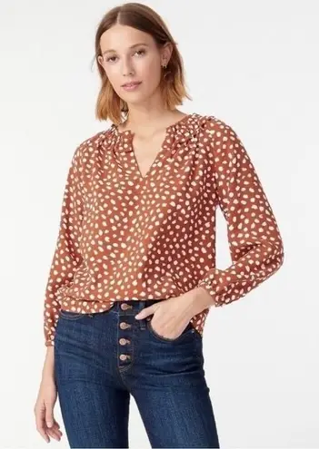 J. Crew Drapey Ruffleneck Top in Brushstroke Printed 365 Crepe XS Orange