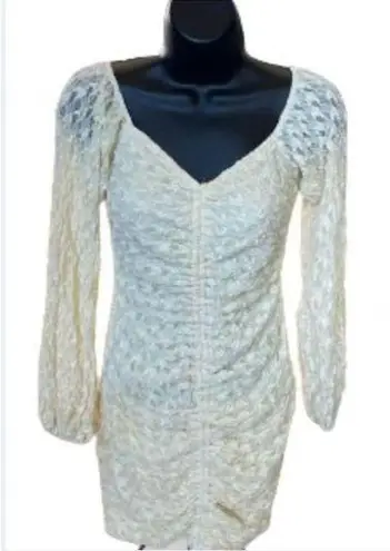 Privé Revaux Prive Revaux Women's Cream Lace Long Sleeve Ruched Bodycon Dress Size Small