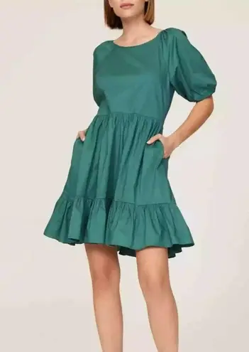 Peter Som Green Puff Sleeves Open Tie Back Ruffle A-line Summer Mini Dress 6