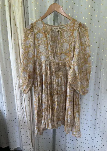 Daughters Of India 100% Cotton Kyra Cumin Paisley Semi Sheer Mini Dress XS