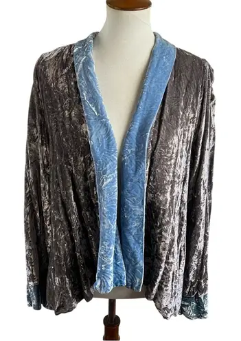 Jane Harel Vintage Crushed Velvet Jacket in Gray & Blue