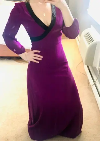 Badgley Mischka purple beaded trim maxi dress