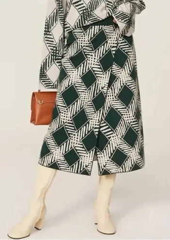 Tanya Taylor Candace Knit Wrap Midi Skirt Geometric Print Wool XL