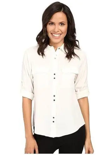 Ivanka Trump White Double Button Roll Tab Sleeve Collared Blouse Size XL NWT