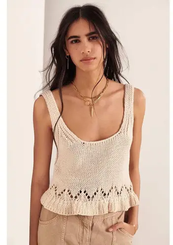 Ba&sh Lady Pullover Knit Tank Top Cream Sleeveless Ruffle Hem Women's Medium