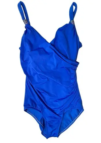 Jantzen Cobalt Blue One Piece Surplice Draped Front Tummy Control Size 14