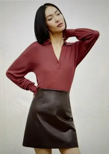 MM Lafleur $195 Women's Whitney Vegan Leather Brown Mini Skirt Size 8