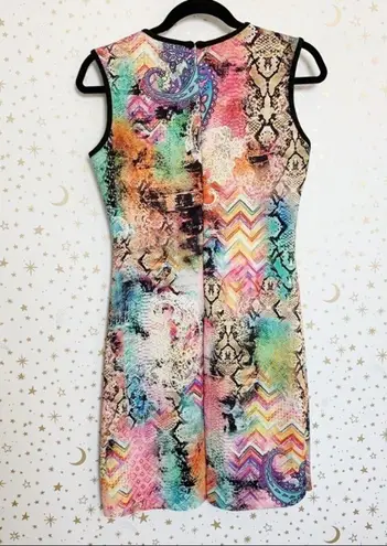 Colorful Patterned Scuba Bodycon Dress Pink Size L