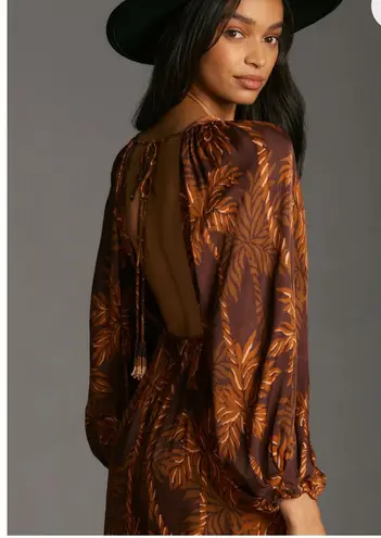 Farm Rio Anthro Long-Sleeve Low-Back Printed Midi Dress