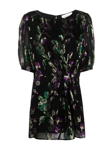 Ba&sh Anjy Embellished Mini Dress Black Metallic Floral Noir 2 Medium NWOT