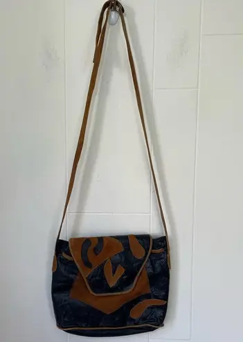 Black Leather Brown Suede Satchel Purse Shoulder Bag