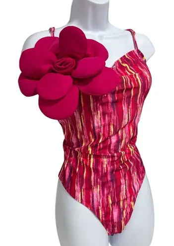 Pink and Yellow One Piece Swimsuit with Textured Halter Top NWOT Size XL