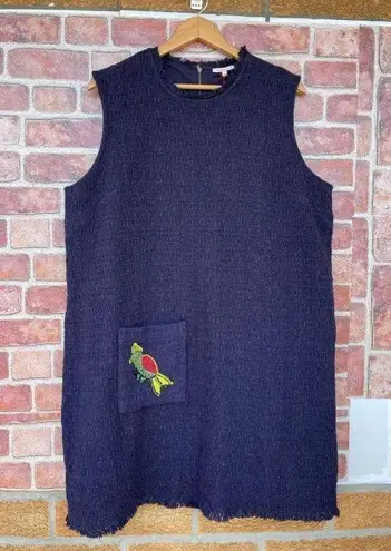 FRANCES VALENTINE Twiggy Fringe Dress Cotton Boucle Navy size 1 X Blue