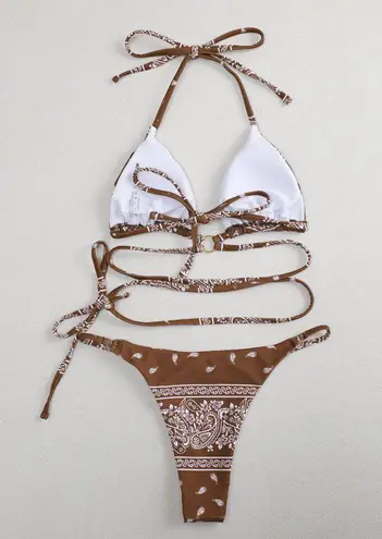 SheIn Paisley Triangle Halter Thong Bikini 