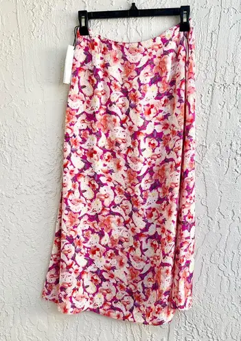 Ba&sh NWT Dalenda Floral High Waisted Midi Flared Skirt Fushia Women's 36 / S
