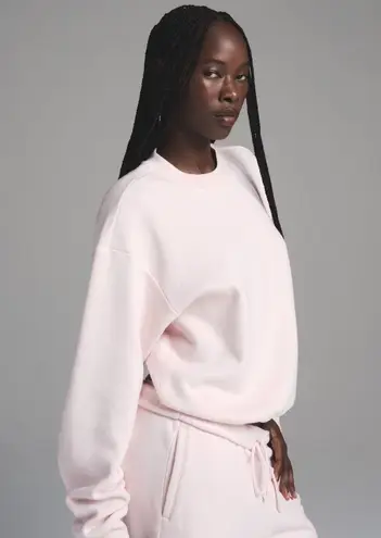 SKIMS Cotton Fleece Classic Crewneck in Barely Pink, Size X-Small