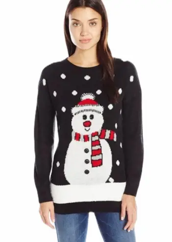 Mesh & Lace Snowman Sweater, Black, White, Large Size M