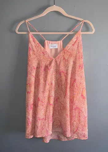 Adrienne Pink and Orange Snakeskin Print Spaghetti Strap Lined Flowy Top Large