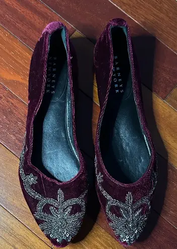 barney's new york Velvet Embellished Flats Burgundy Ballet 36 Size 6 Preppy Glam