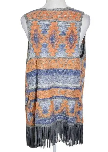 INC International Concepts Gray and Orange Aztec Vest with Fringe Size Medium