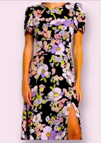 AFRM Women's Floral Cut Out Back Flutter Sleeve Bohemian Maxi Dress Size XS Black