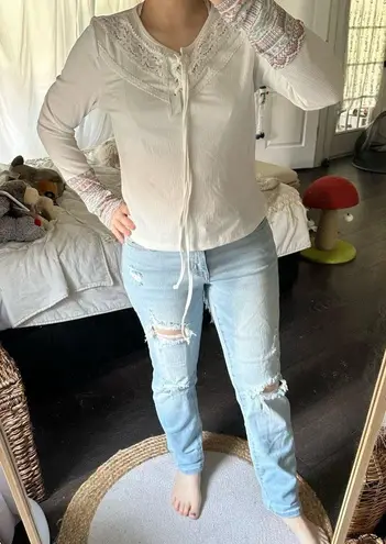 Goodnight Macaroon Women’s Small Lace Up White Longsleeve New NWT - Image 1