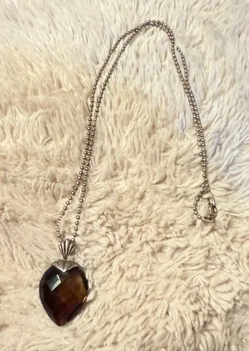 Semi Precious Custom Sterling Silver 925 Smoky Quartz Necklace Heart Gem Italy Brown
