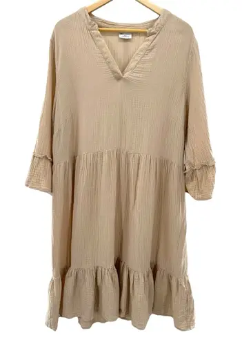 ONLY Carmakoma Carthyra Organic Cotton Gauze Peplum Dress 46 XL Beige Boho Tan