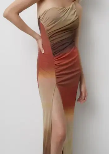 Pull & bear one shoulder ombre maxi dress Brown Size M