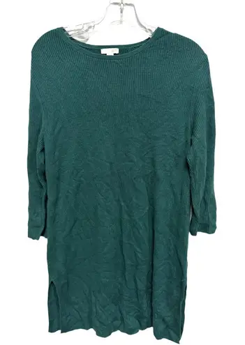 J Jill Green Ribbed Knit Sweater Tunic / Dress Size S Wool Blend Split Side Fall