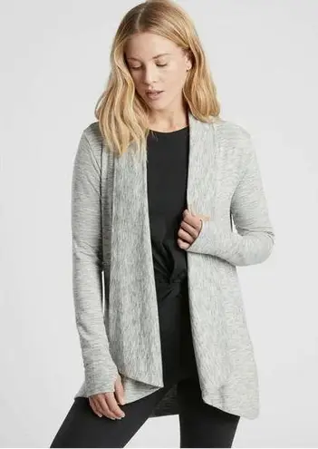 Athleta  Pranayama Marl Grey Pockets‎ Long Open Cardigan Women's Sweater sz M