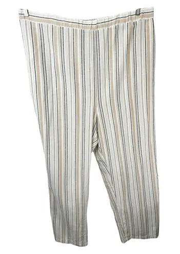Woman Within Plus Size 28W Linen Pants Striped Elastic Waist Pull On Tan 1710