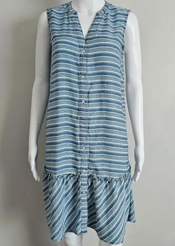 Sharagano Sharango Blue & White Striped Sleeveless Tencel® Peplum Dress Size Small