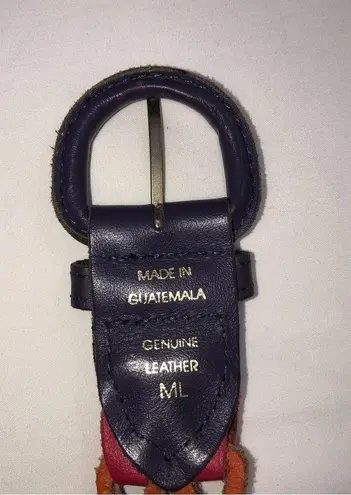 Woven Leather Chain Multicolor Belt Size M/L Guatemala Purple Green Unisex