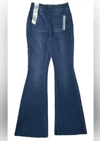 Tinseltown Pull-On Frayed-Hem Flare-Leg Denim Jeans