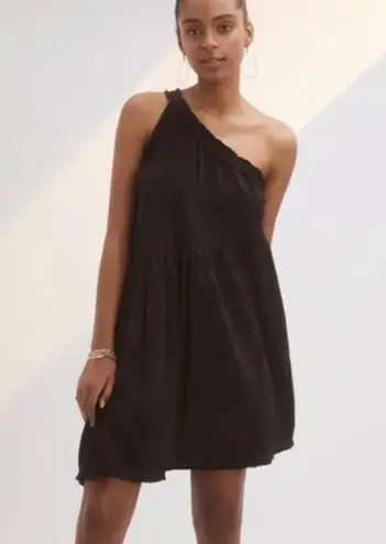 Anthropologie  Ruffled One Shoulder Asymmetrical Mini Dress In Black Size XS